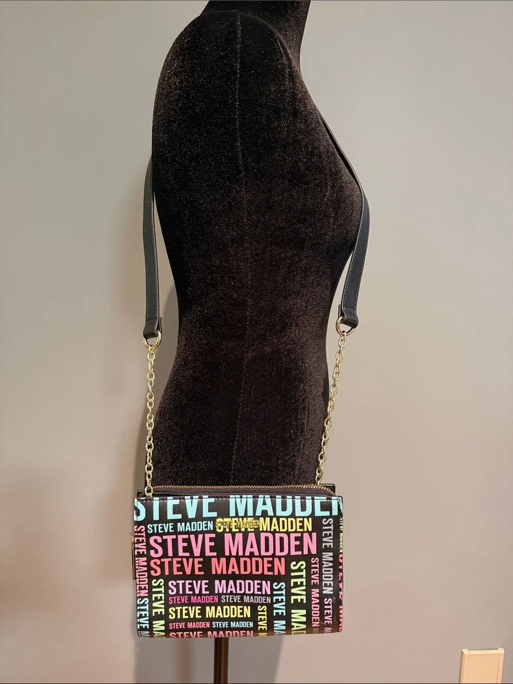 Steve Madden Black Crossbody with Multicolor Logo Print NWOT